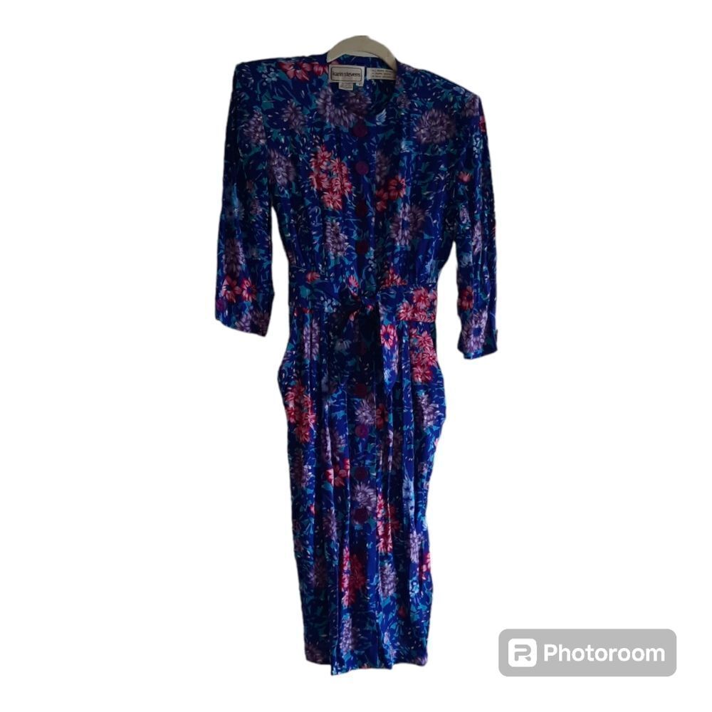 Vintage Karen Stevens Floral Button Front Dress NOS